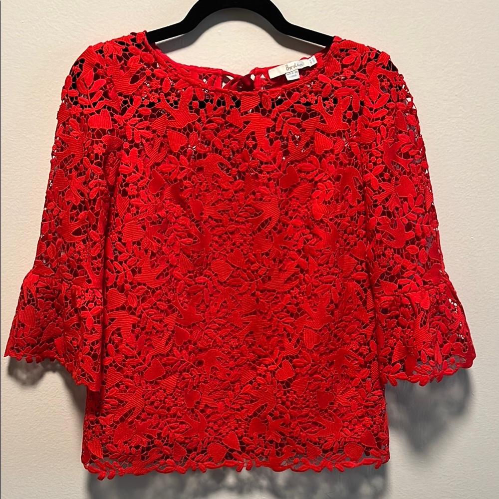 BODEN Red Heart Dove Brittany Lace Top Blouse, Red, Size 4 - Picture 2 of 12